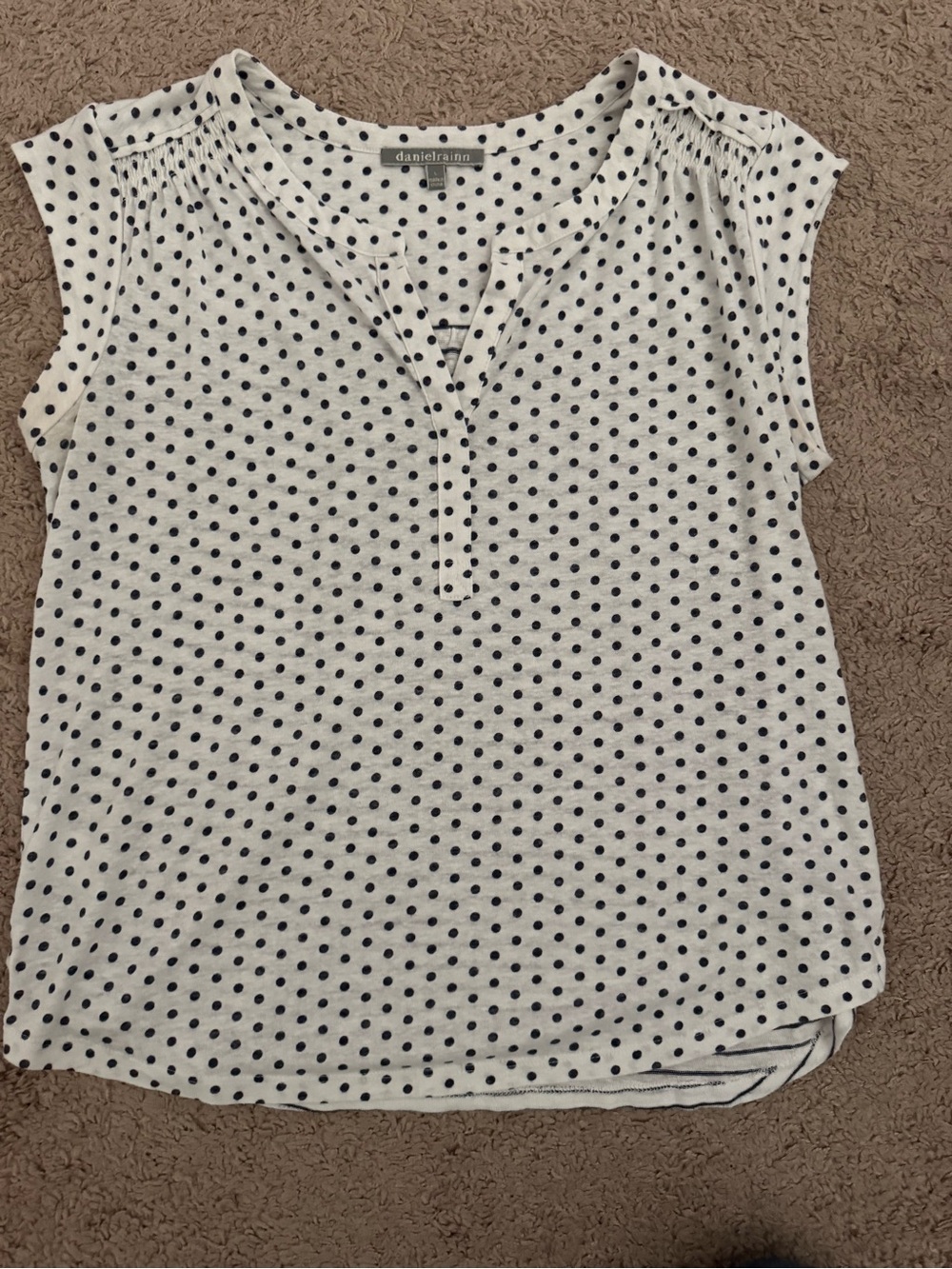 Daniel Rainn White Blouse with Navy Polka Dots